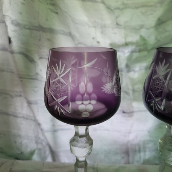 Vintage Purple etched Water, Glass, goblet Drink Ware - Picture 4 of 5